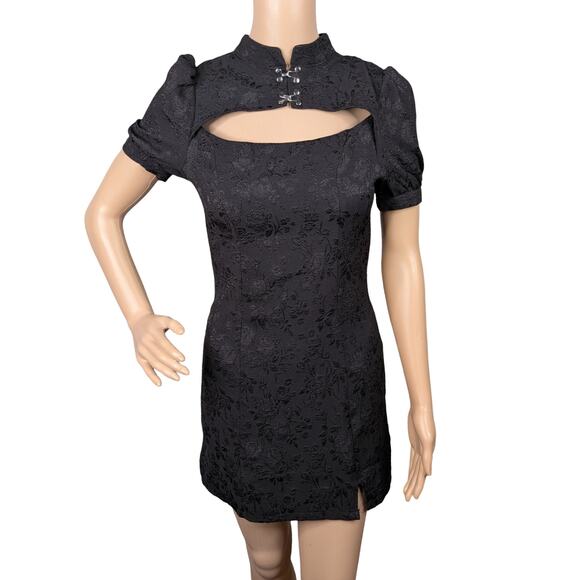 Nev Studio Dresses & Skirts - NEV Studio Black Floral Brocade Mini Dress Small S Gothic Cutout Puff Sleeve